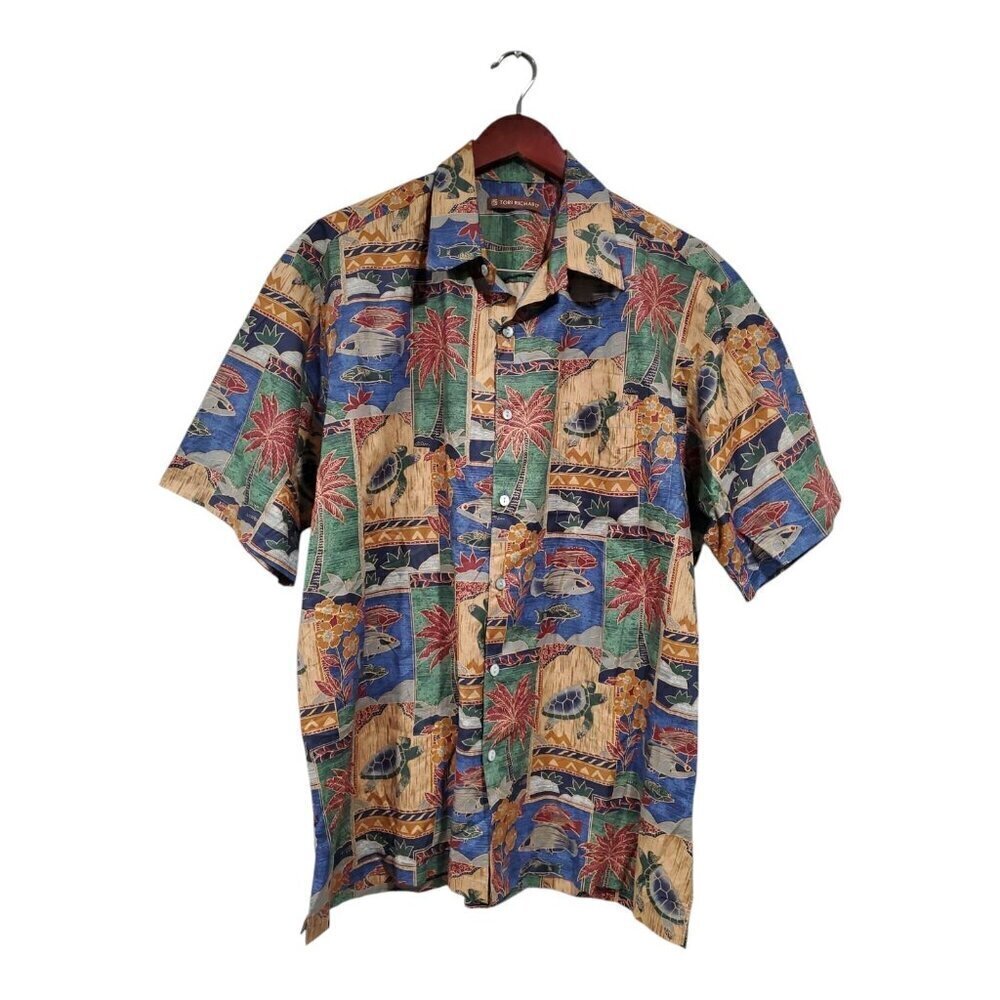 Tori Richard Shirt Mens M Honolulu Hawaii Cotton Fish Turtle Sealife Button Down
